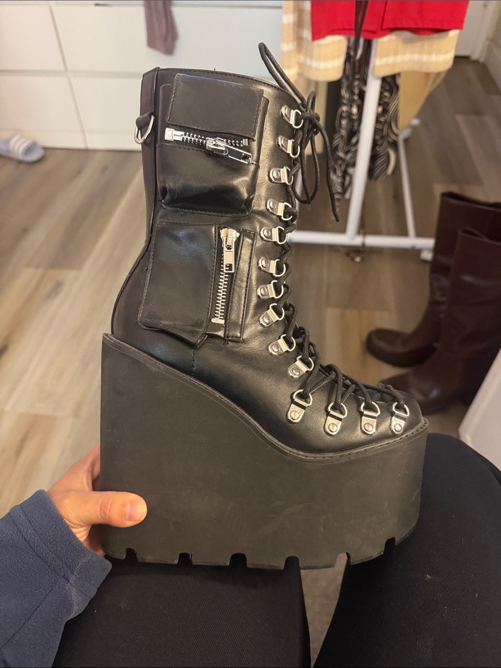 Current Mood Black Chunky Platform Lace-Up Combat Boots